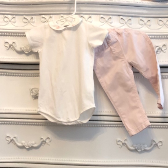 IL GUFO & Le Nouveau Ne light pink pants & white bodysuit 6-12 months